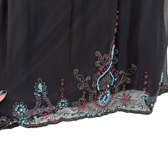 VTG Sue Wong Nocturne Y2K Black Silk Beaded Turquoise Halter Dress Womens 4 - Picture 5 of 8